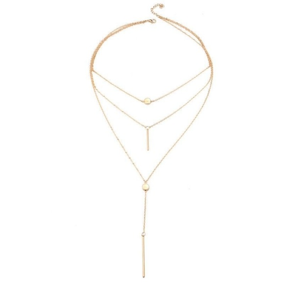 Gold Layered Chain Coin Bar Pendant Necklace - Picture 3 of 7